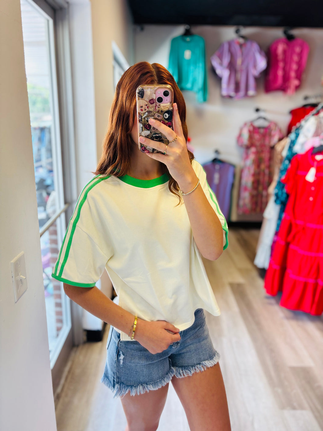 Green Stripped White Tee