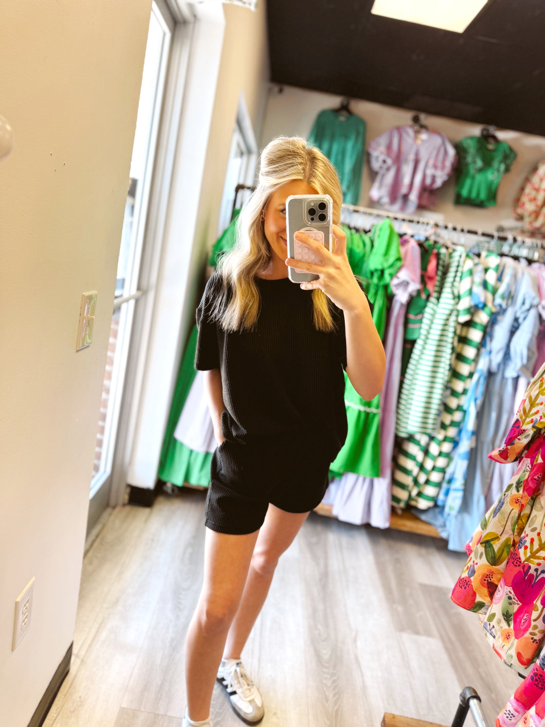 Black Ribbed Shorts Set