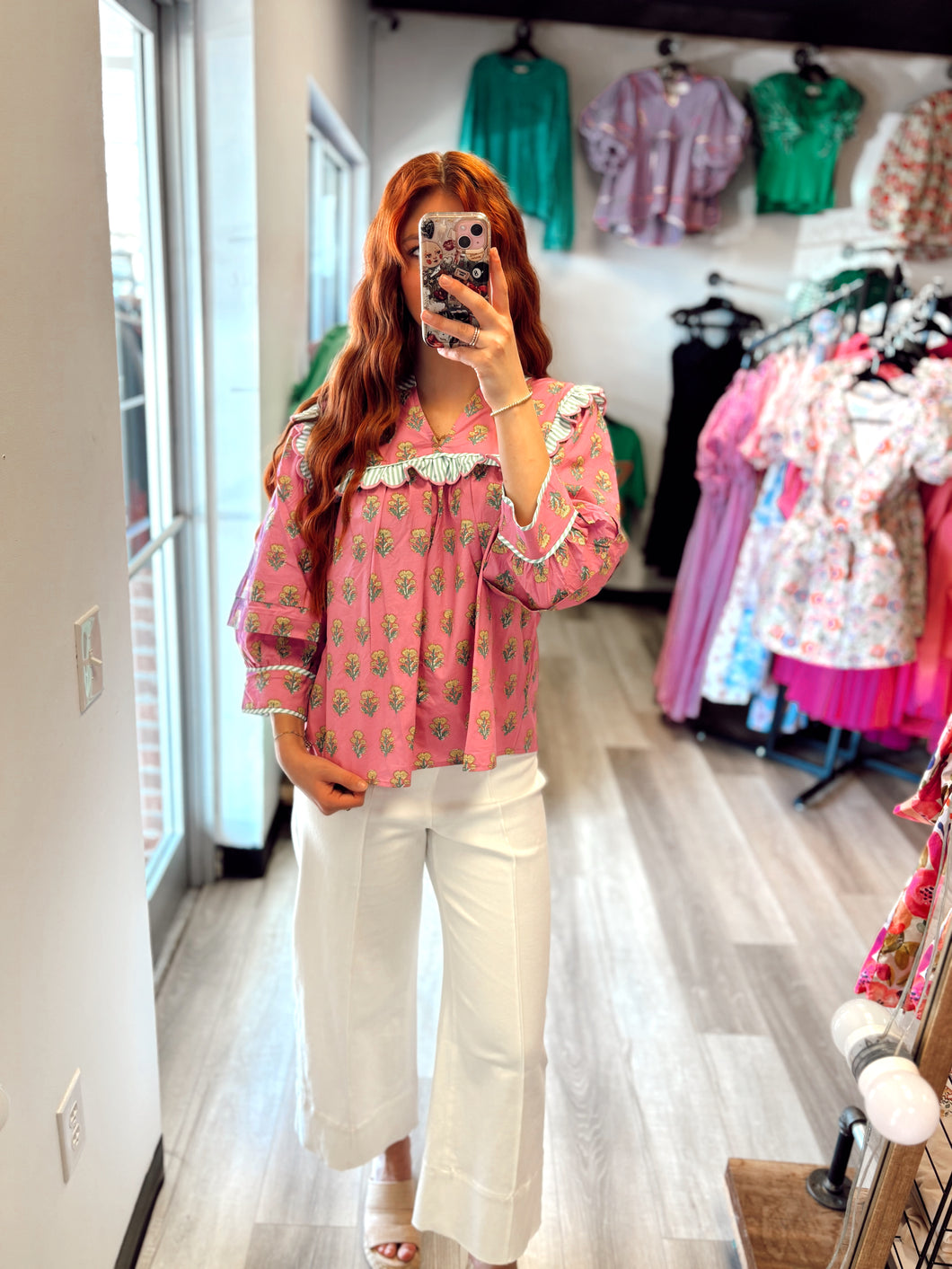 Purple Flower Scalloped Top