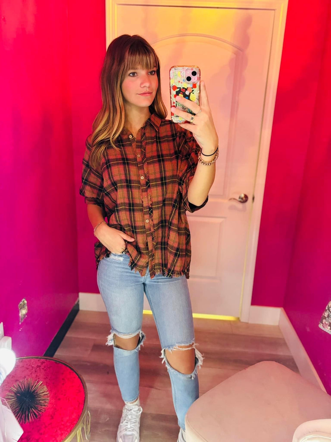 Burgundy flannel top