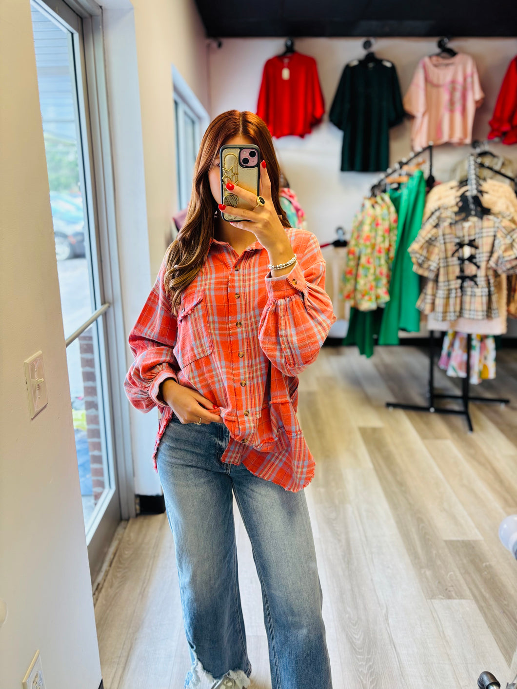 Orange Blue Striped Flannel