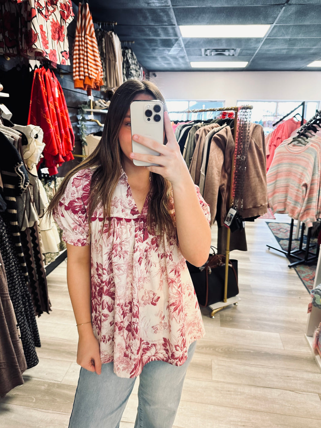 Purple & Cream Scalloped Blouse