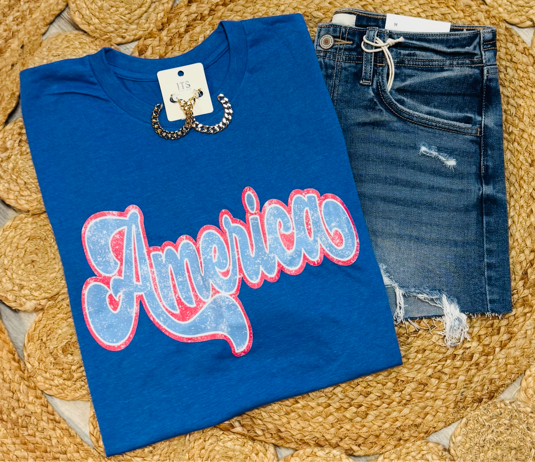 America with red outline tee