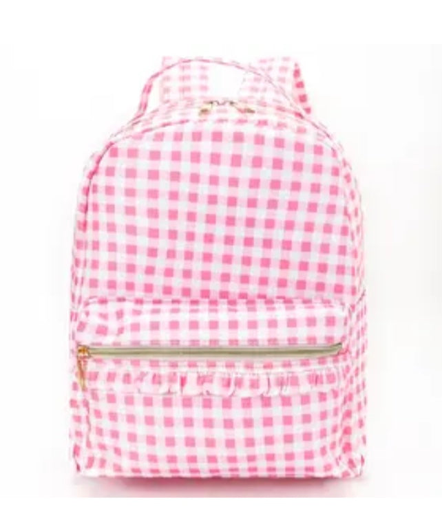 Pink Plaid Ruffle Girls Backpack