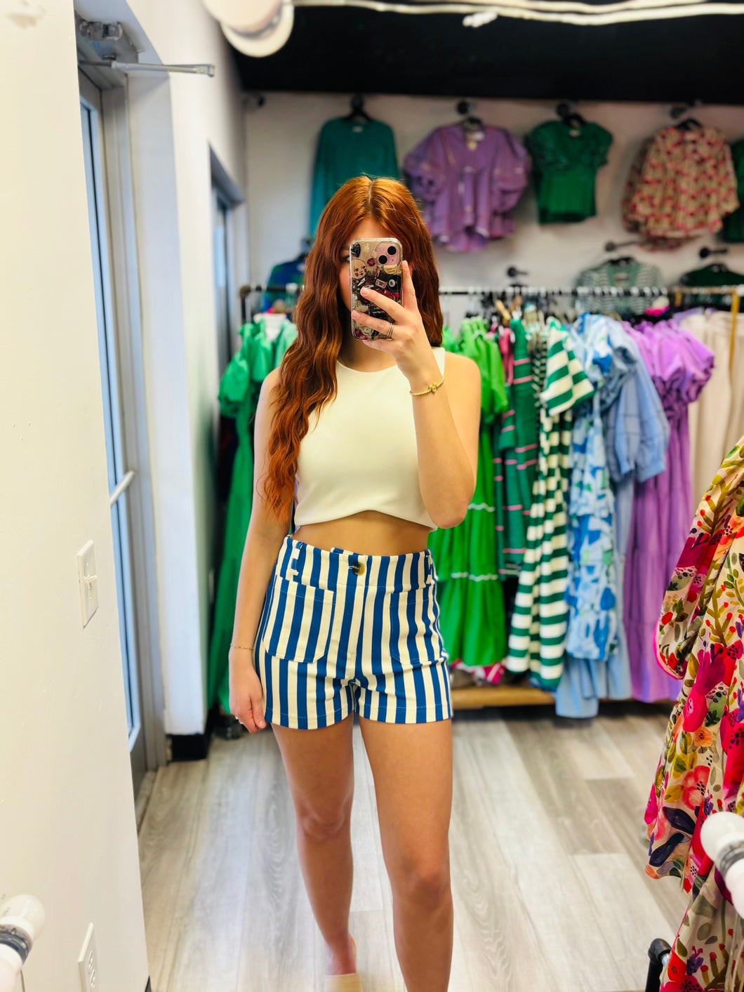 Blue and White Striped Shorts