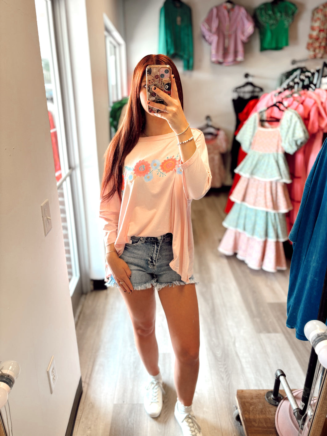 Light pink half sleeve floral top