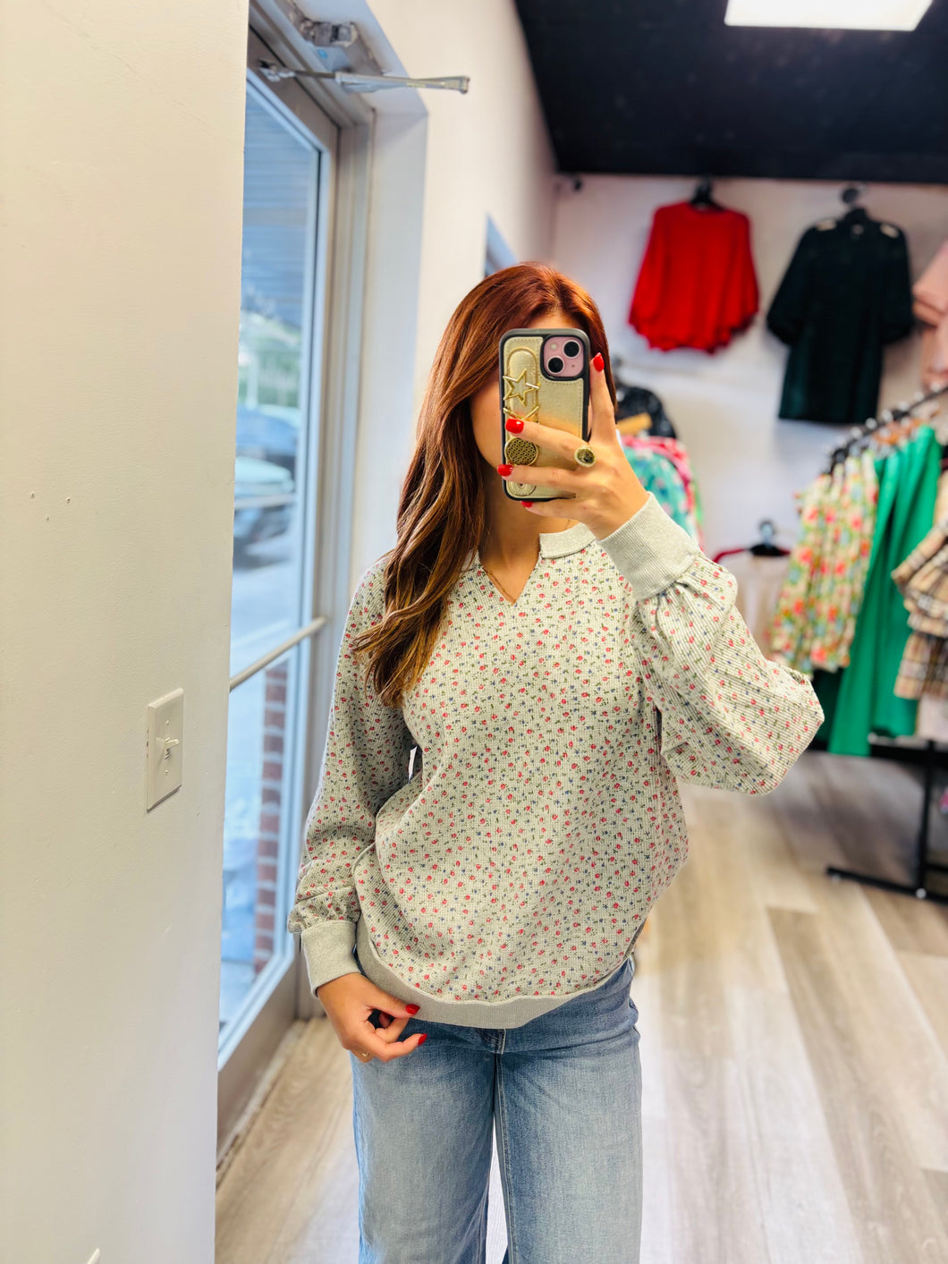 Waffle Floral Long Sleeve