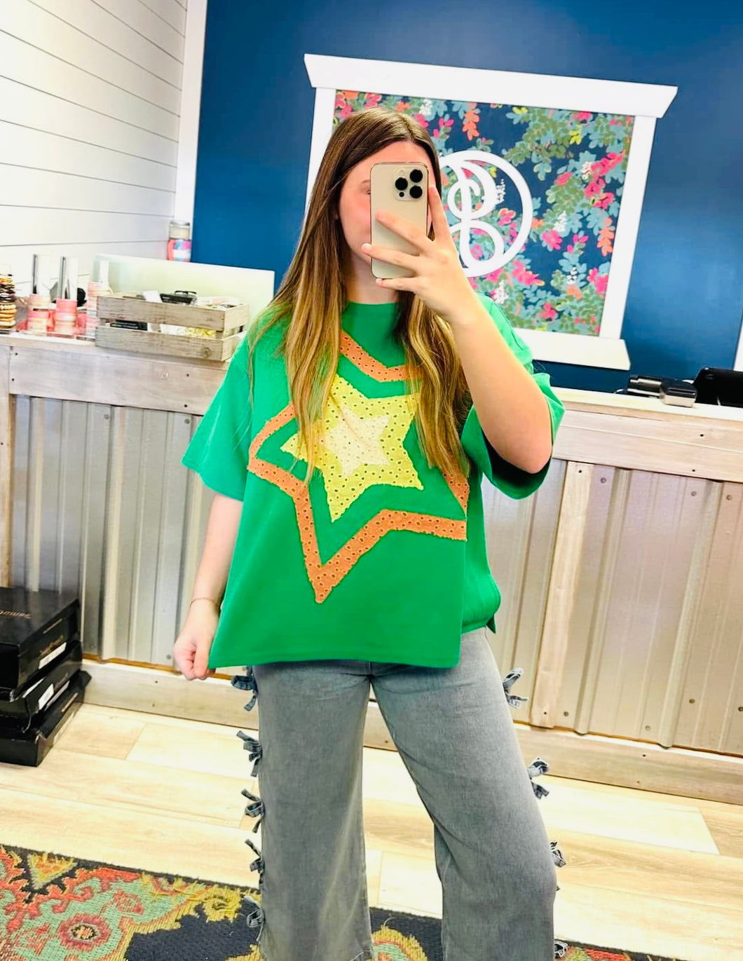 Green Star Patch Top