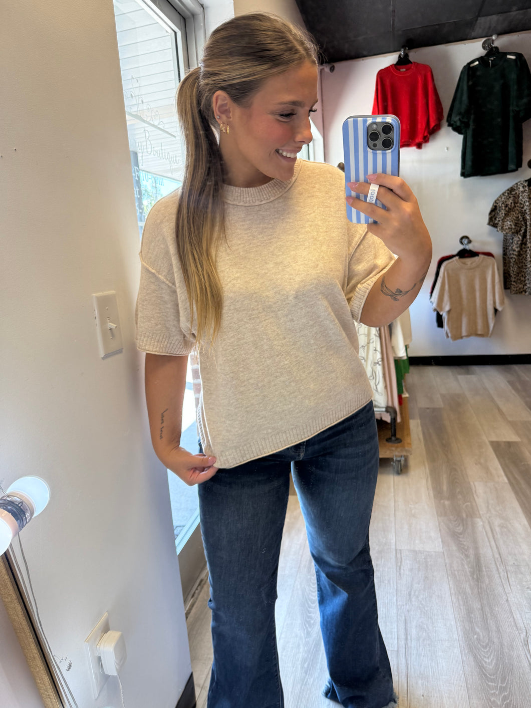 Cream short sleeve top