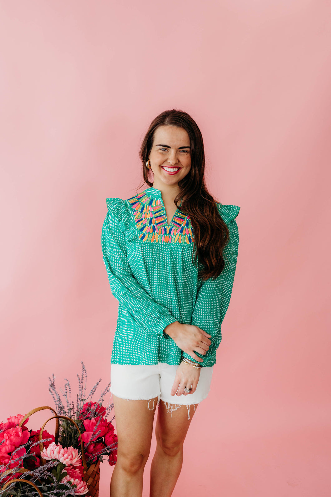 Kelly Green Embroidered Top