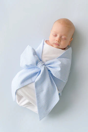 Bow Swaddle ® Breakers Blue Seersucker