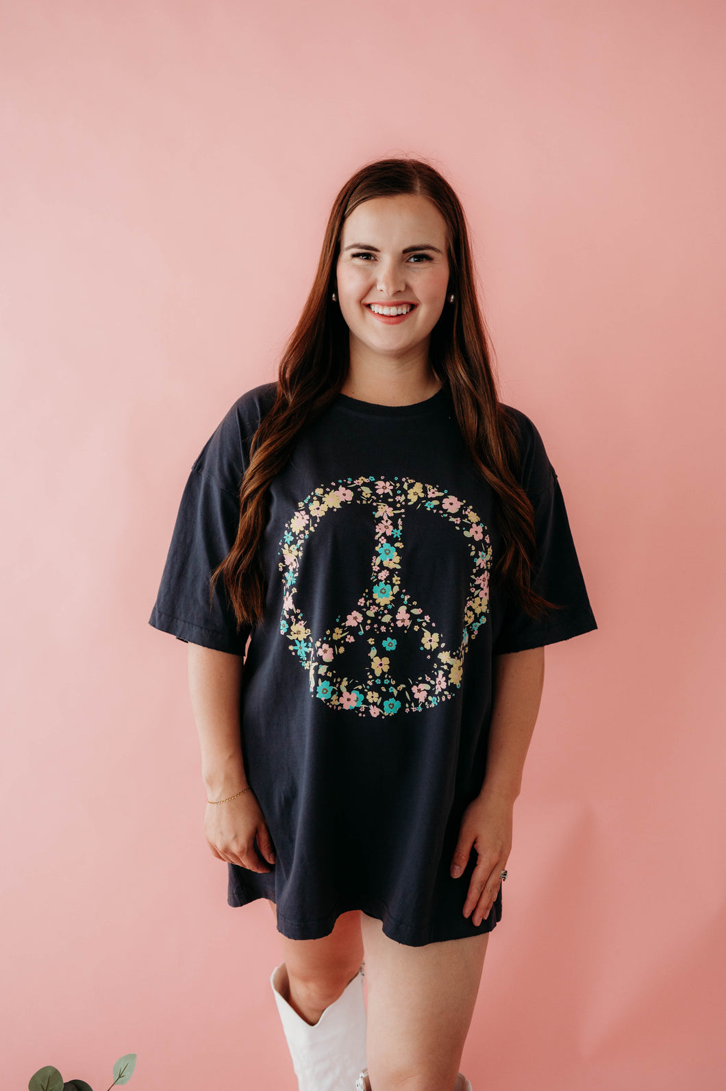 Peace Floral Boho Graphic S/S Oversized Tee