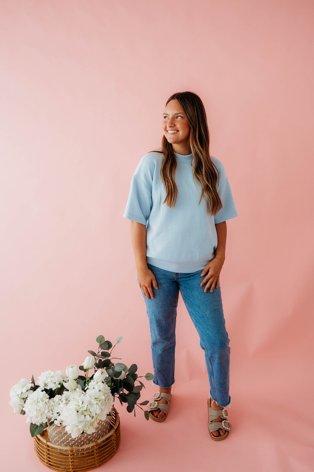 Baby blue Short Sleeve Top