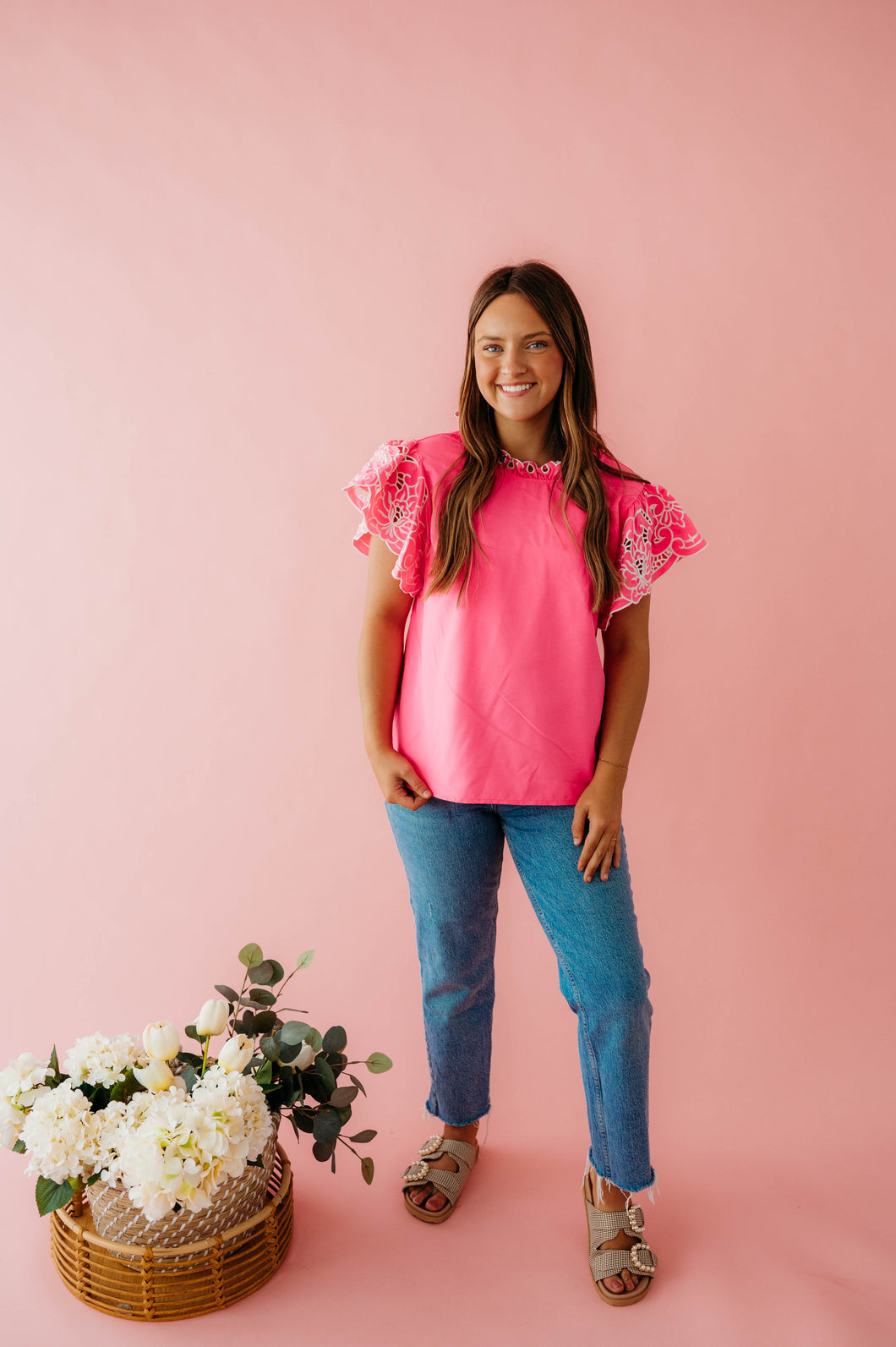 Pink Top With White Detailing