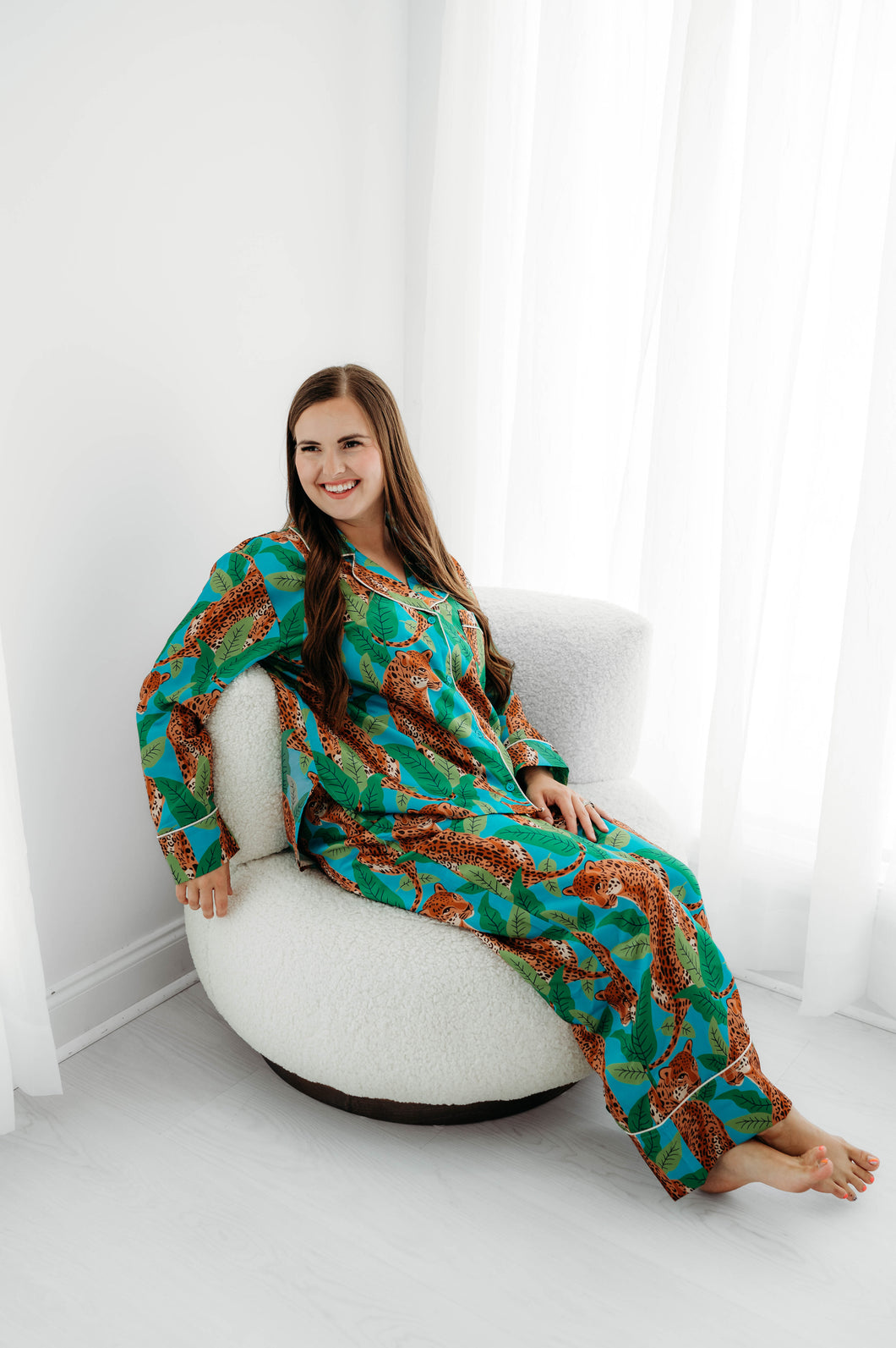 Jungle print satin pajama set