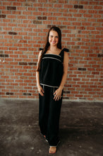 Load image into Gallery viewer, black cream lined pant set
