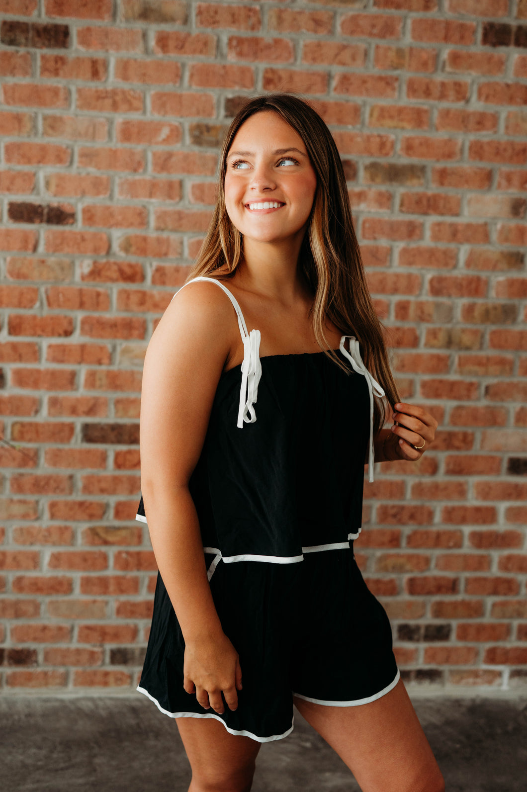 tiered romper featuring self-tie straps