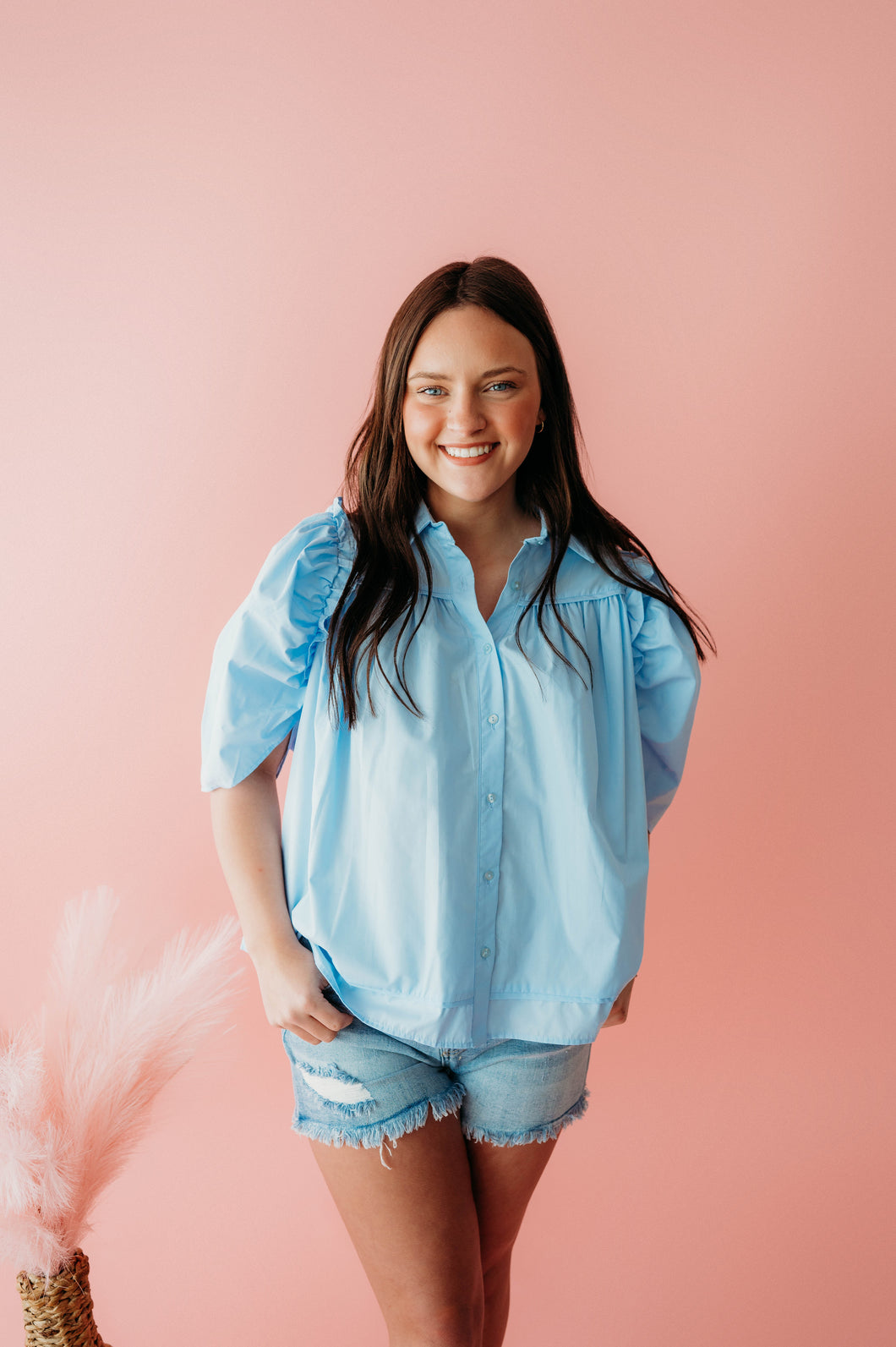 Chambray Puff Top