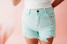 Load image into Gallery viewer, Mint High rise Distressed Shorts
