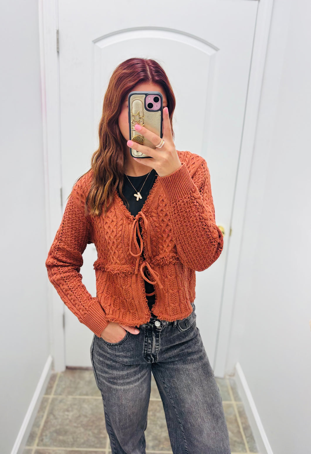 Burnt orange knit cardigan