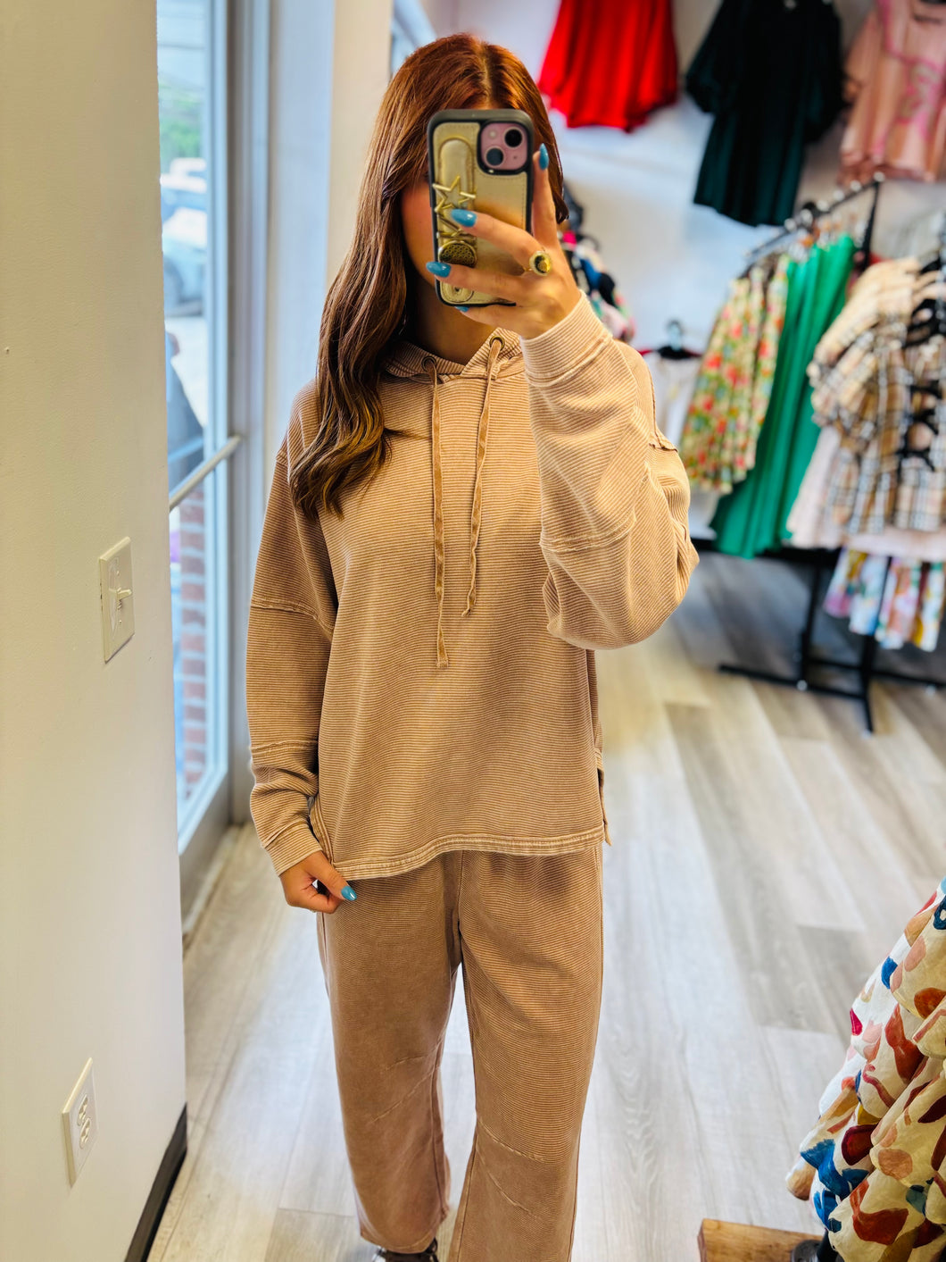 Tan Ribbed Acid Wash Set