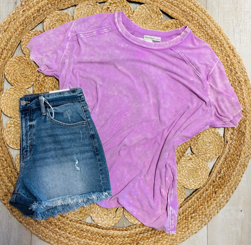 Light Purple Acid Wash Ribbed Top