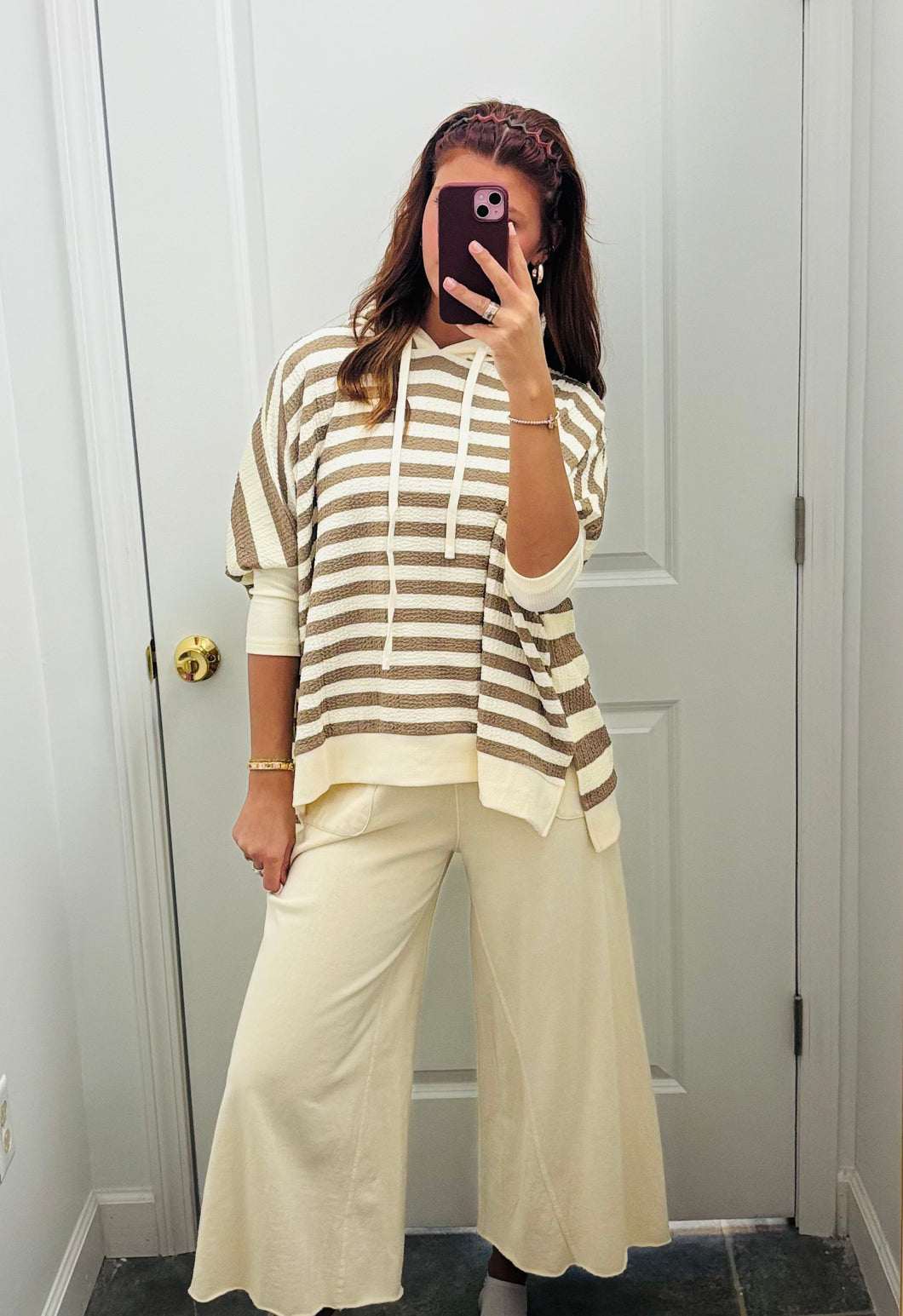 Brown and cream stripe pullover
