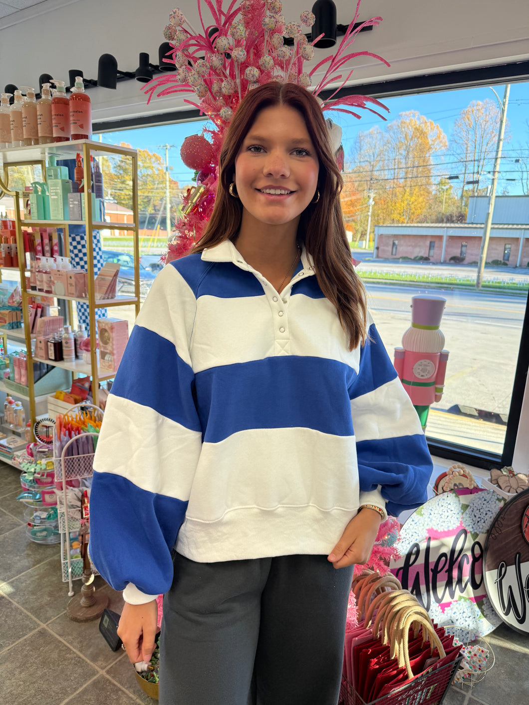 Blue and White stripe pullover