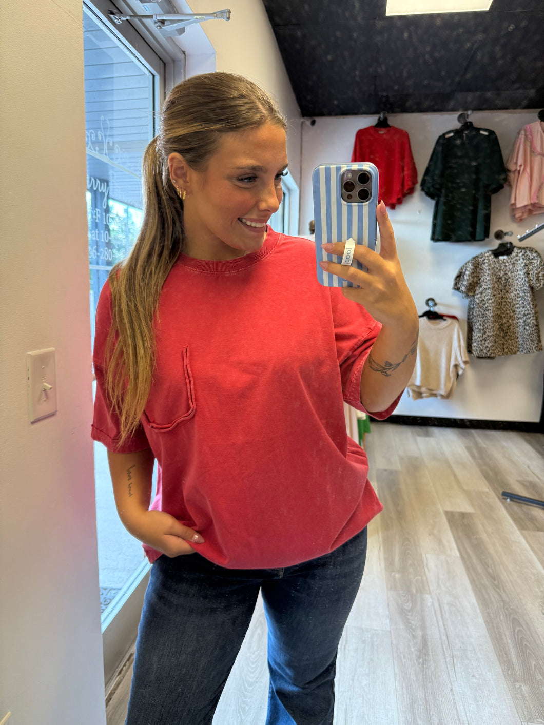 Red Oversized Pocket Tee