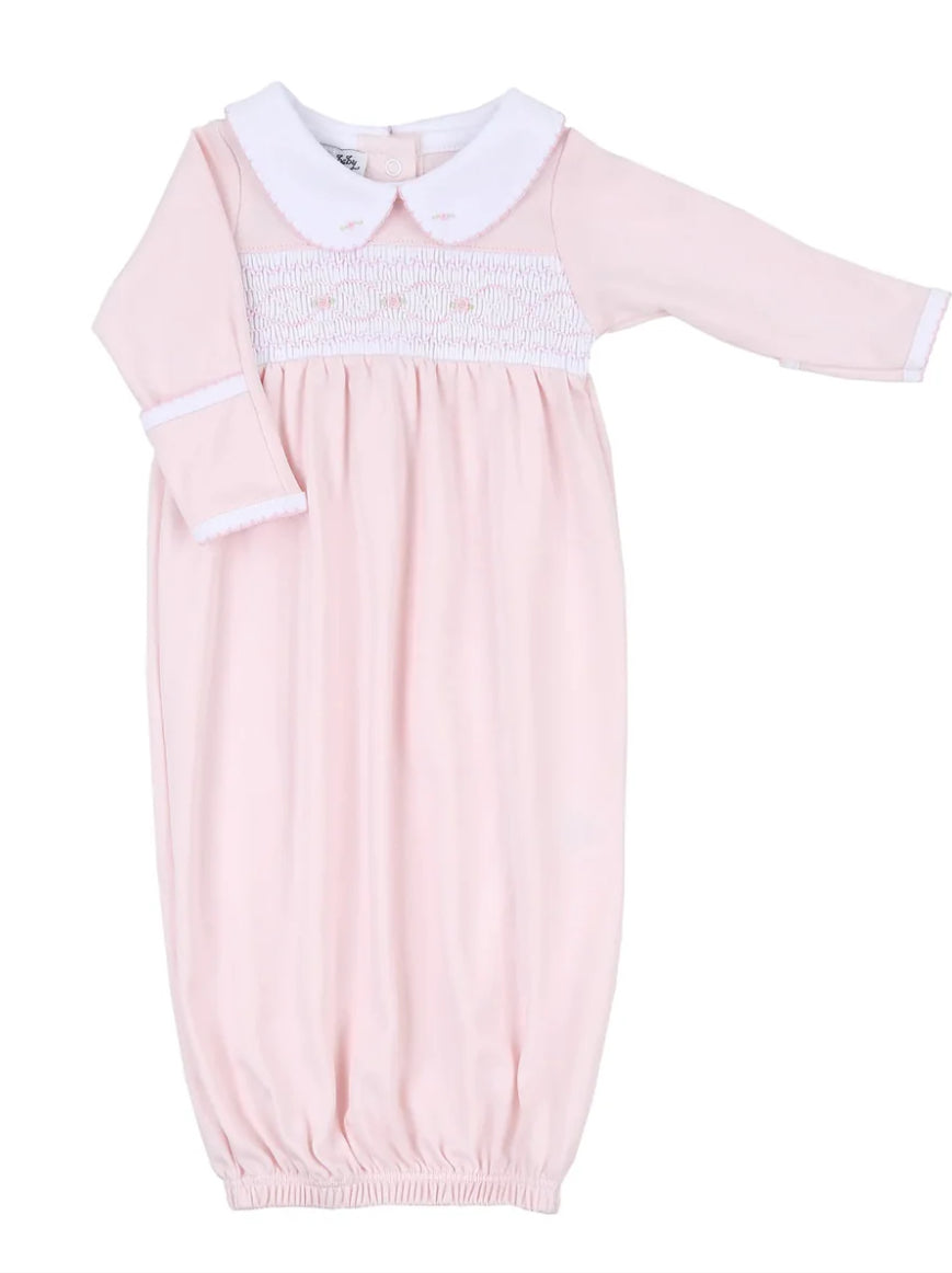 Abby & Alex Pink Smocked Collared Long Sleeve Gathered Gown