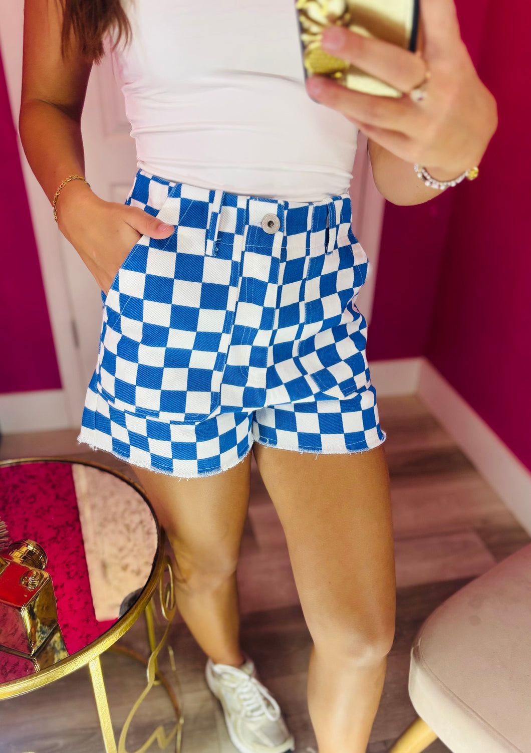 Blue checkered shorts