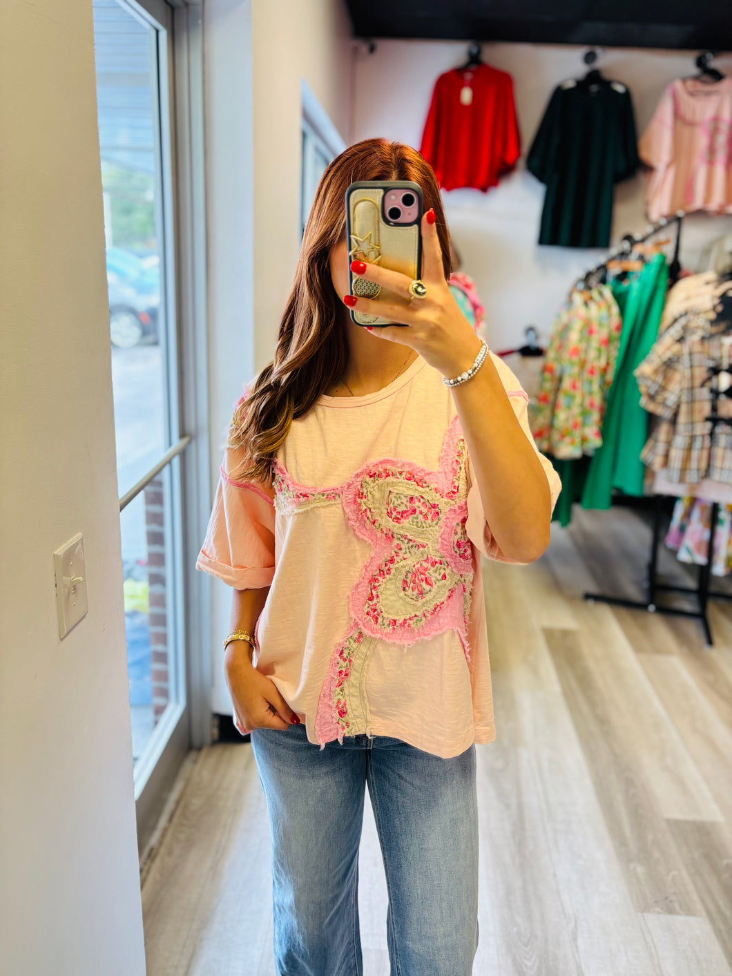 Pink With Pink Fabric Flower
