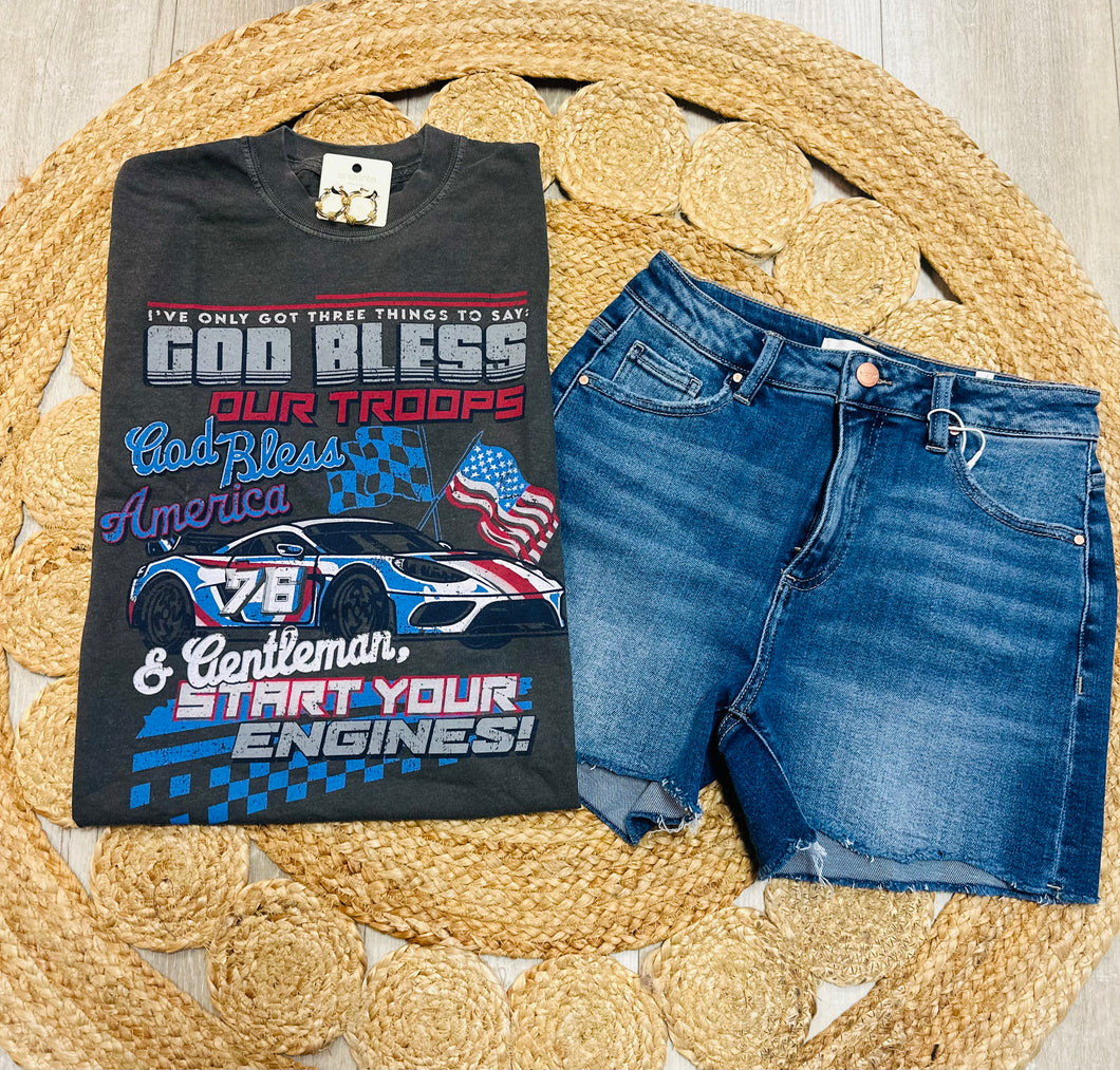 God bless our troops, God bless America & Gentlemen’s start your engines tee