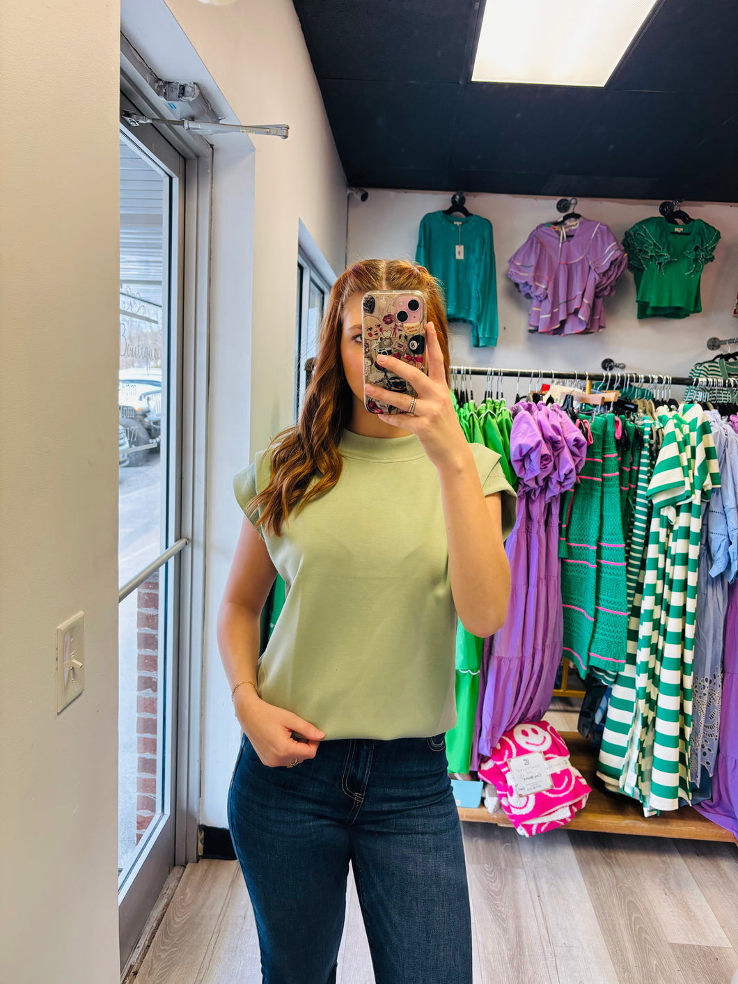 Sage green tie blouse