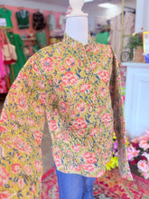 Load image into Gallery viewer, Green quilted jacket with pink accents

