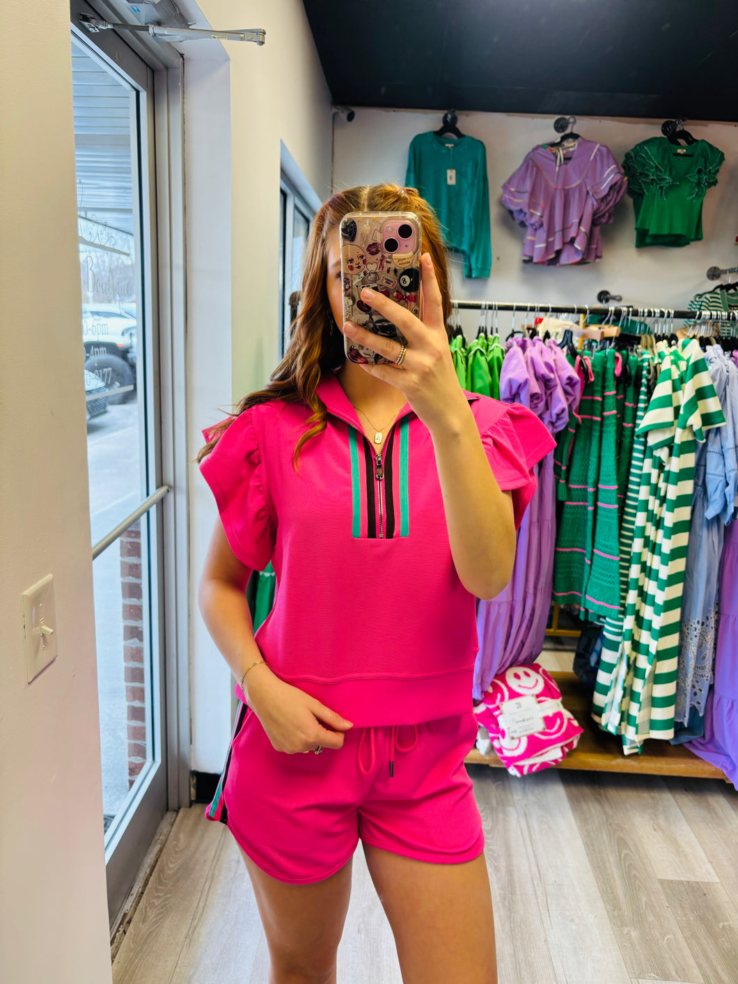 Pink striped ruffle set
