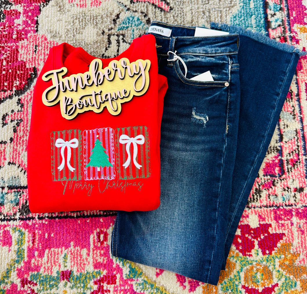 Merry Christmas Bows Embroidery Crew