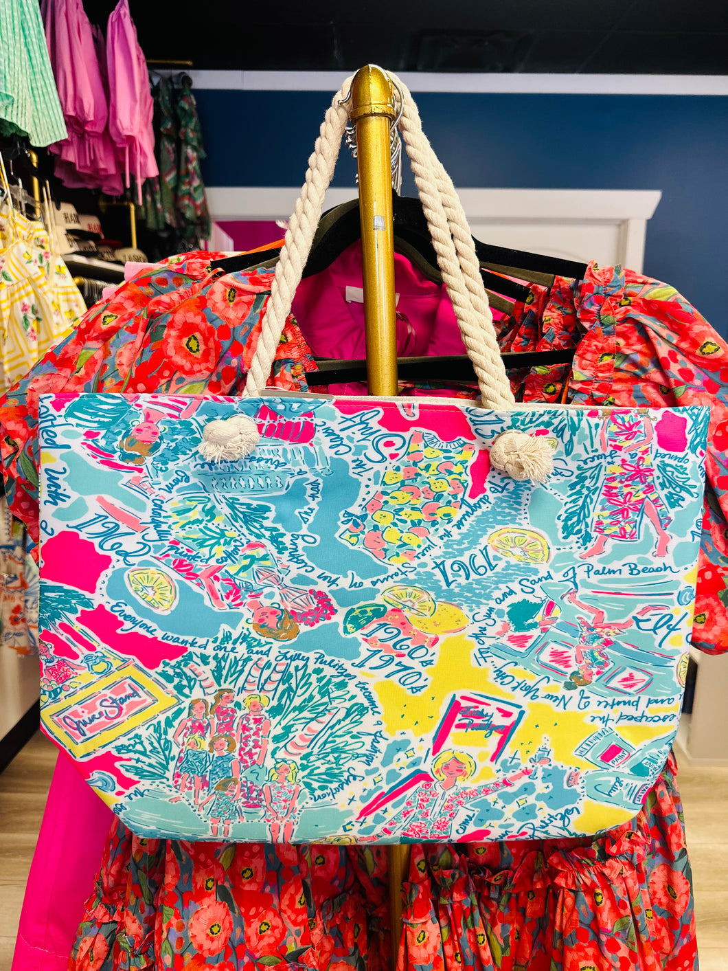 Blue printed tote bag