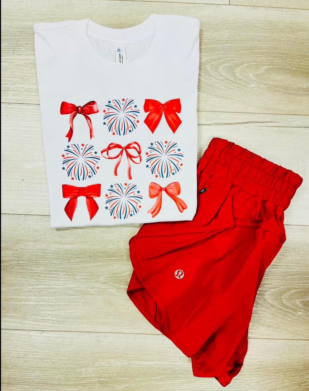 White patriotic bow tee