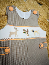 Load image into Gallery viewer, Mallard duck/moose/dog embroidery romper
