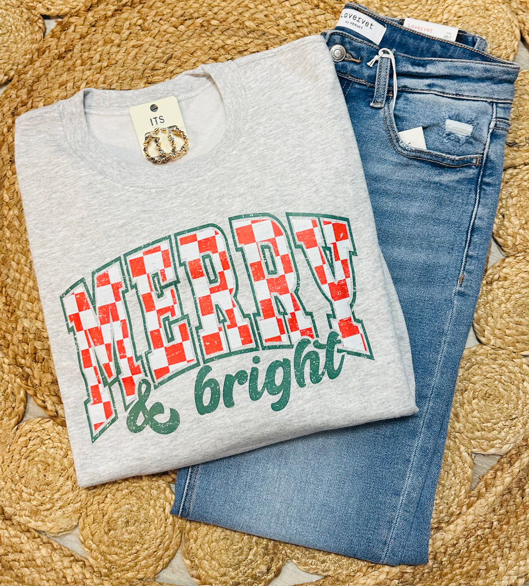 Merry & Bright gingham Crewneck