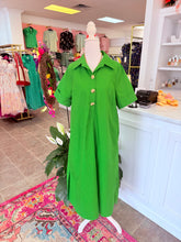 Load image into Gallery viewer, Green dress with gold buttons
