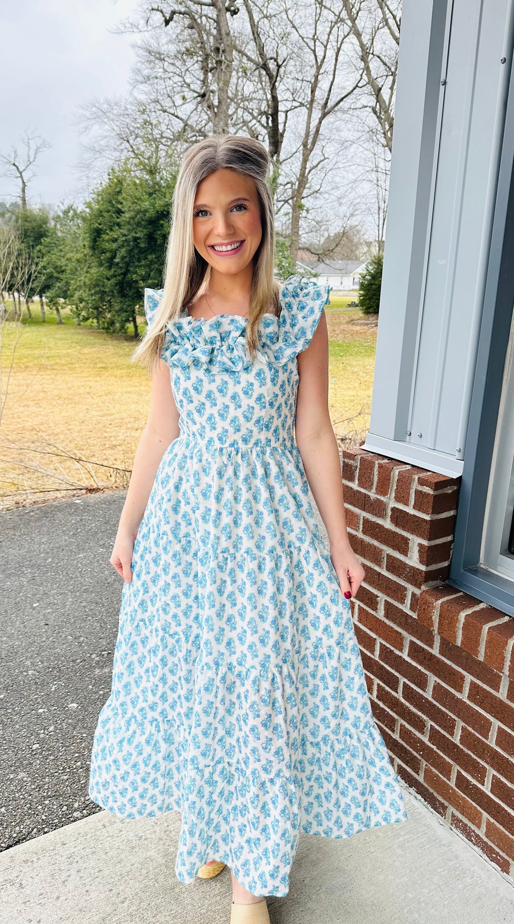 Cotton eyelet floral print dress
