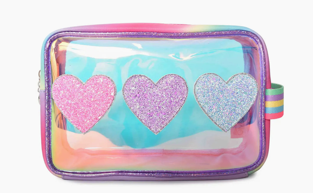 Glitter Hearts Clear Glazed Pouch