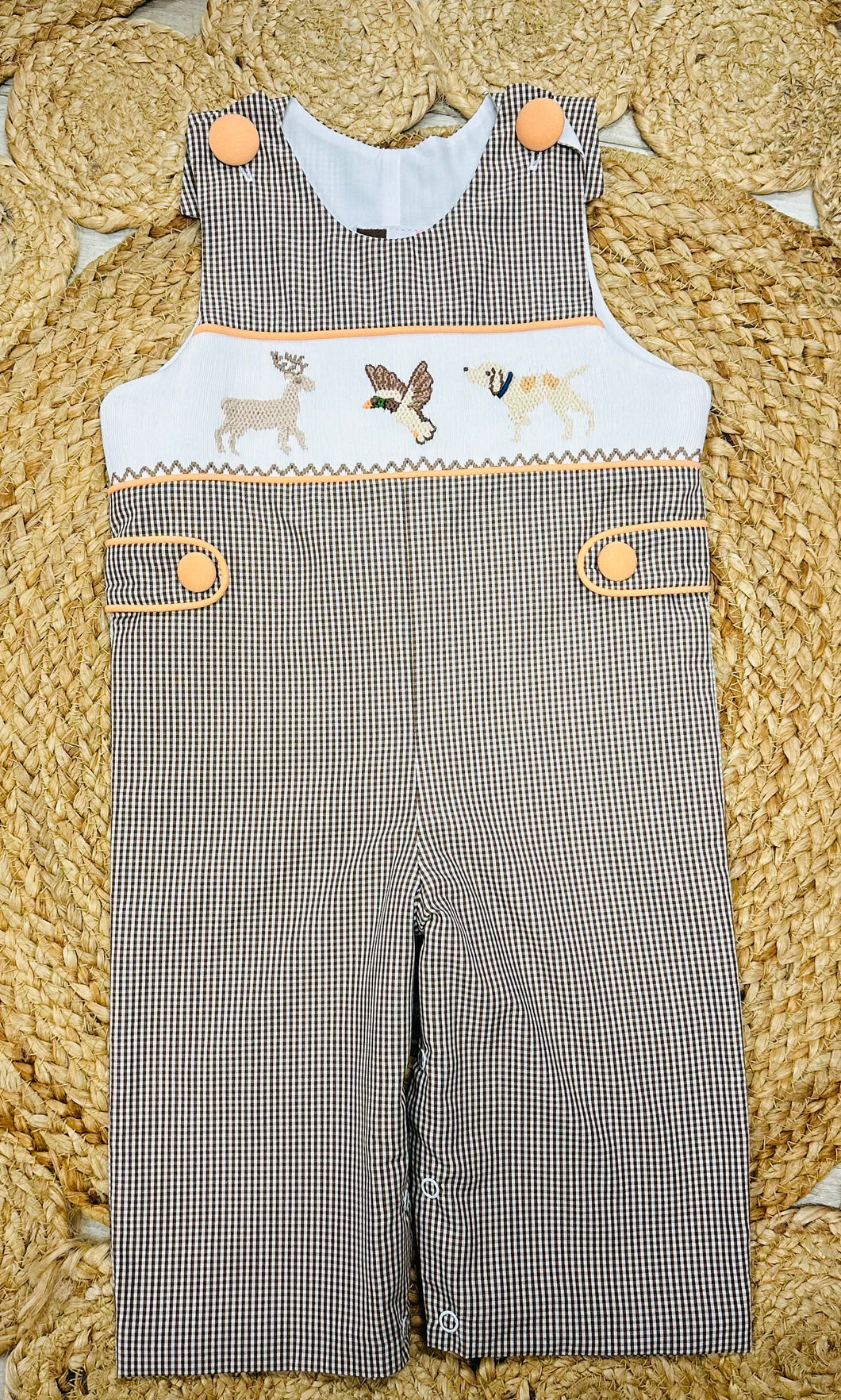 Mallard duck/moose/dog embroidery romper