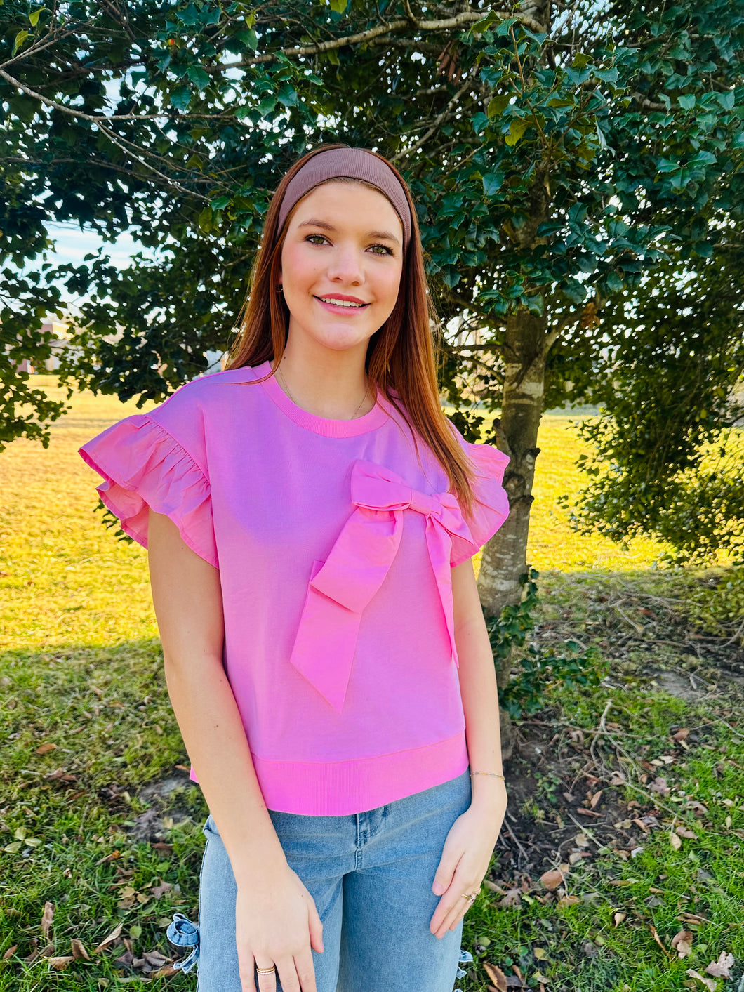 Pink bow top