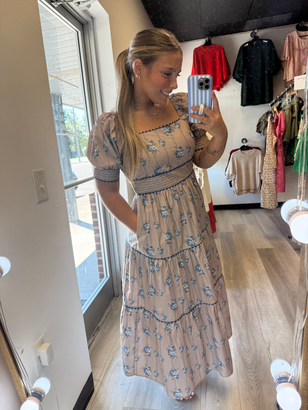 Brown floral tiered dress