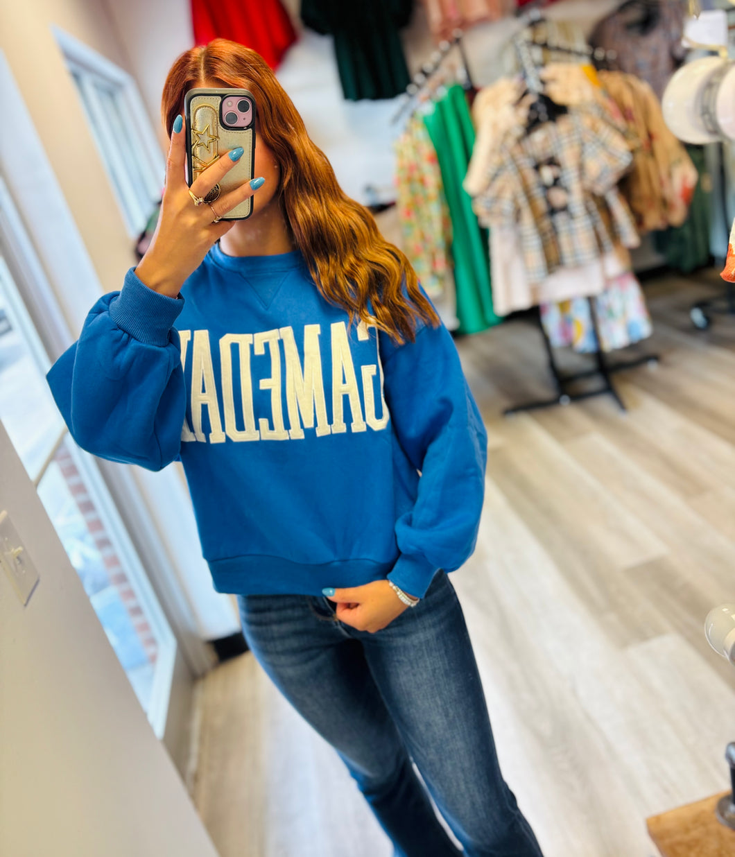 Blue and white Gameday crew