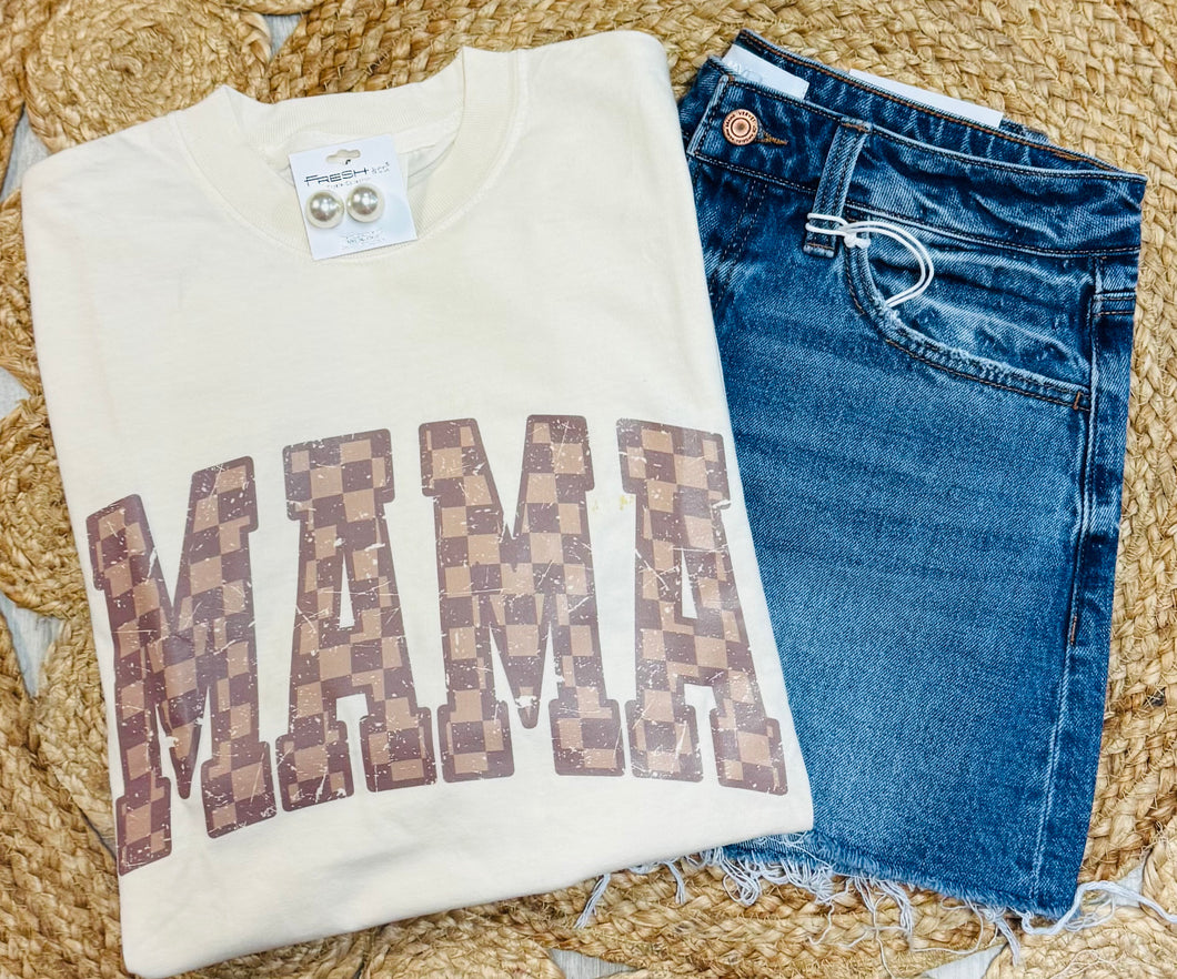 Brown checkered MAMA CC tee