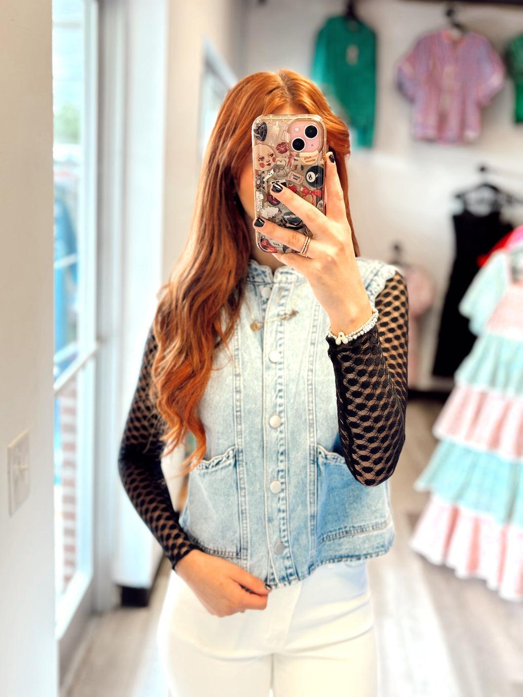 Scalloped denim vest